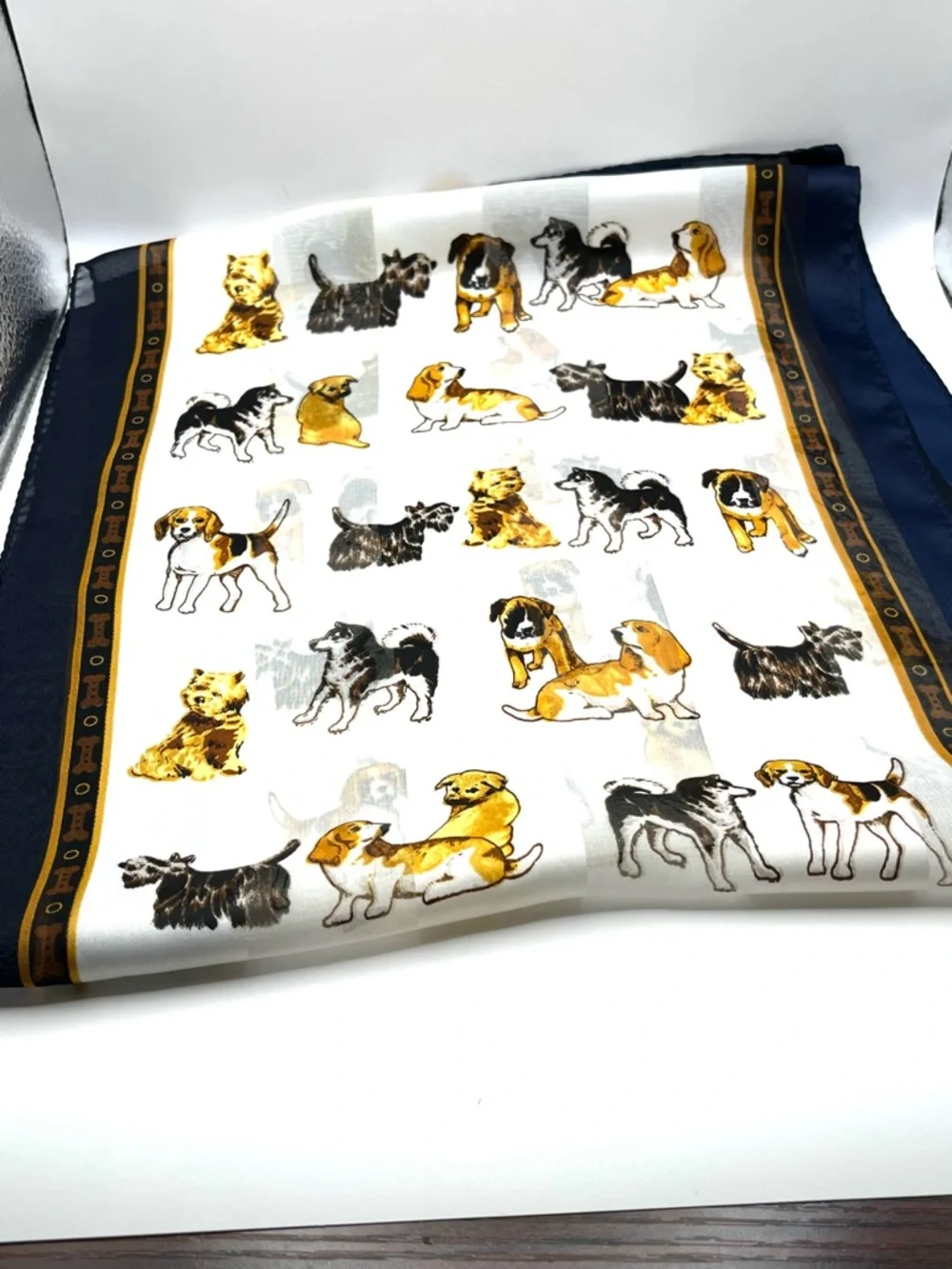 Dog Pattern Pet Scarf in Navy and White Vintage